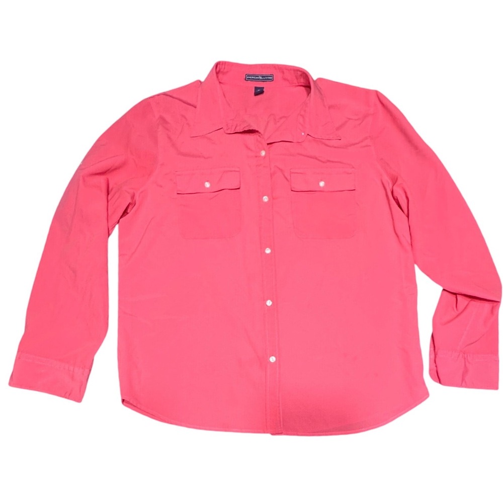 American Living Button Down Shirt Womens XL Utility‎ Pockets Coral Long Sleeve